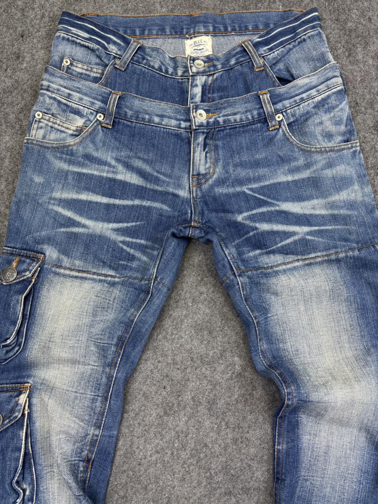 Japanese Brand Flare Lace Up Mangrove Double Waist Stone Wash Denim F812 Size US 32 / EU 48 - 3 Thumbnail