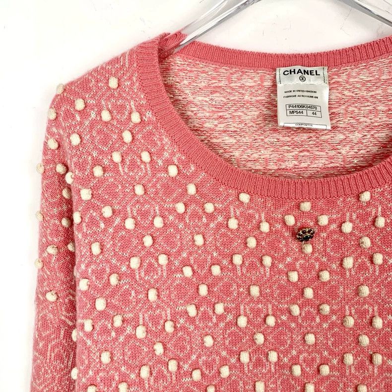Chanel ChanelGemstone-decorated round-neck pink jacquart cashmere Size M / US 6-8 / IT 42-44 - 3 Thumbnail