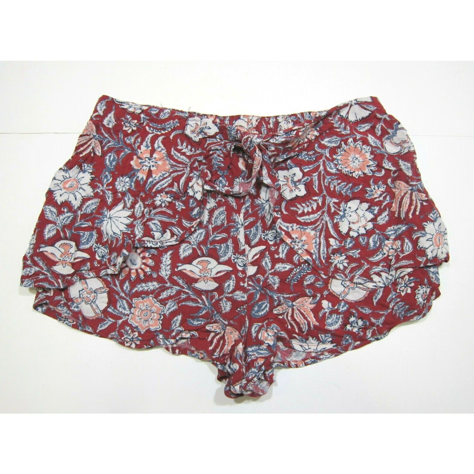 Abercrombie & Fitch Abercrombie & Fitch 100% Rayon Red Blue White Floral Wrap Tie Short Women Medium Size 30" / US 8 / IT 44 - 2 Thumbnail
