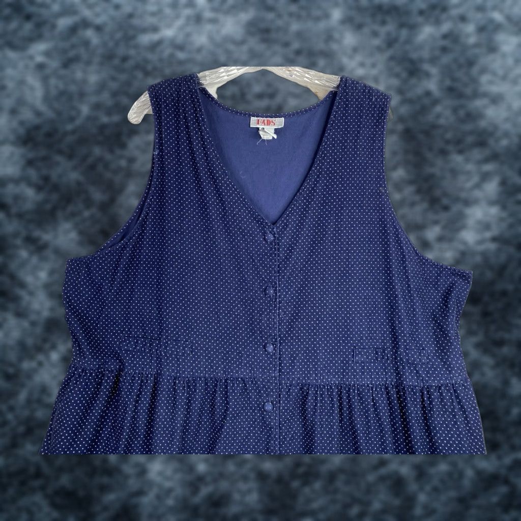 Vintage Vtg FADS Dress Womens 24W Blue Polka Dot Corduroy Sleeveless Pockets Cottagecore Size 4XL / US 24-26 - 1 Thumbnail