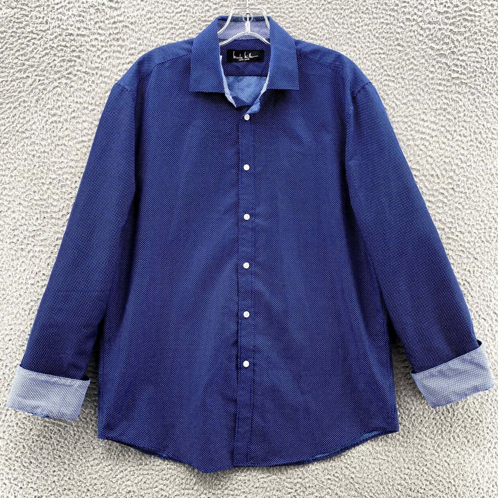 Nicole Miller Nicole Miller Dress Shirt Men's M 15-15.5 Blue Polka Dot Flip Cuff Office Preppy Shirt Dress Shirt Mens M 15-15.5 Blue Polka Dot Flip Cuff Size 40R - 2 Thumbnail