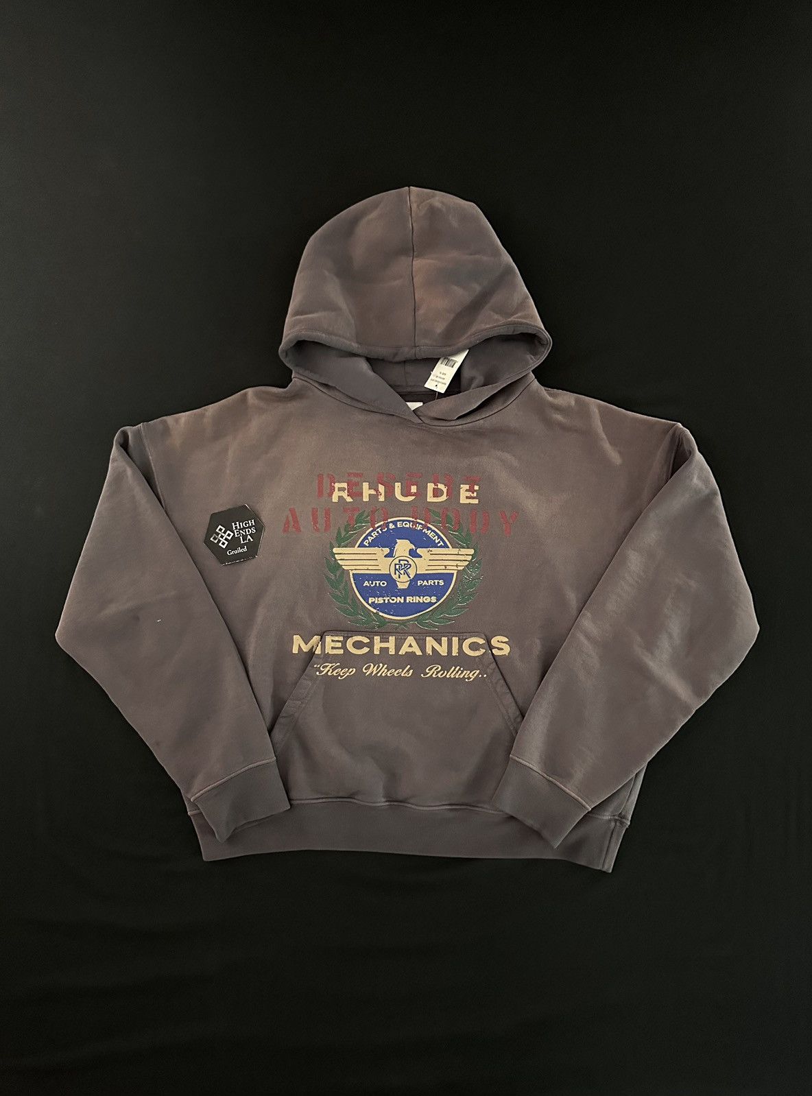 Pre-owned Rhude Desert Mechanic Graphic Hoodie In Vintage Grey