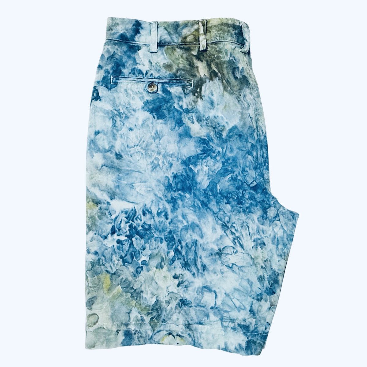 Vintage Upcycled Tie Dye Chino Shorts - Art Dyed w/ Blue wash Size US 38 / EU 54 - 2 Thumbnail