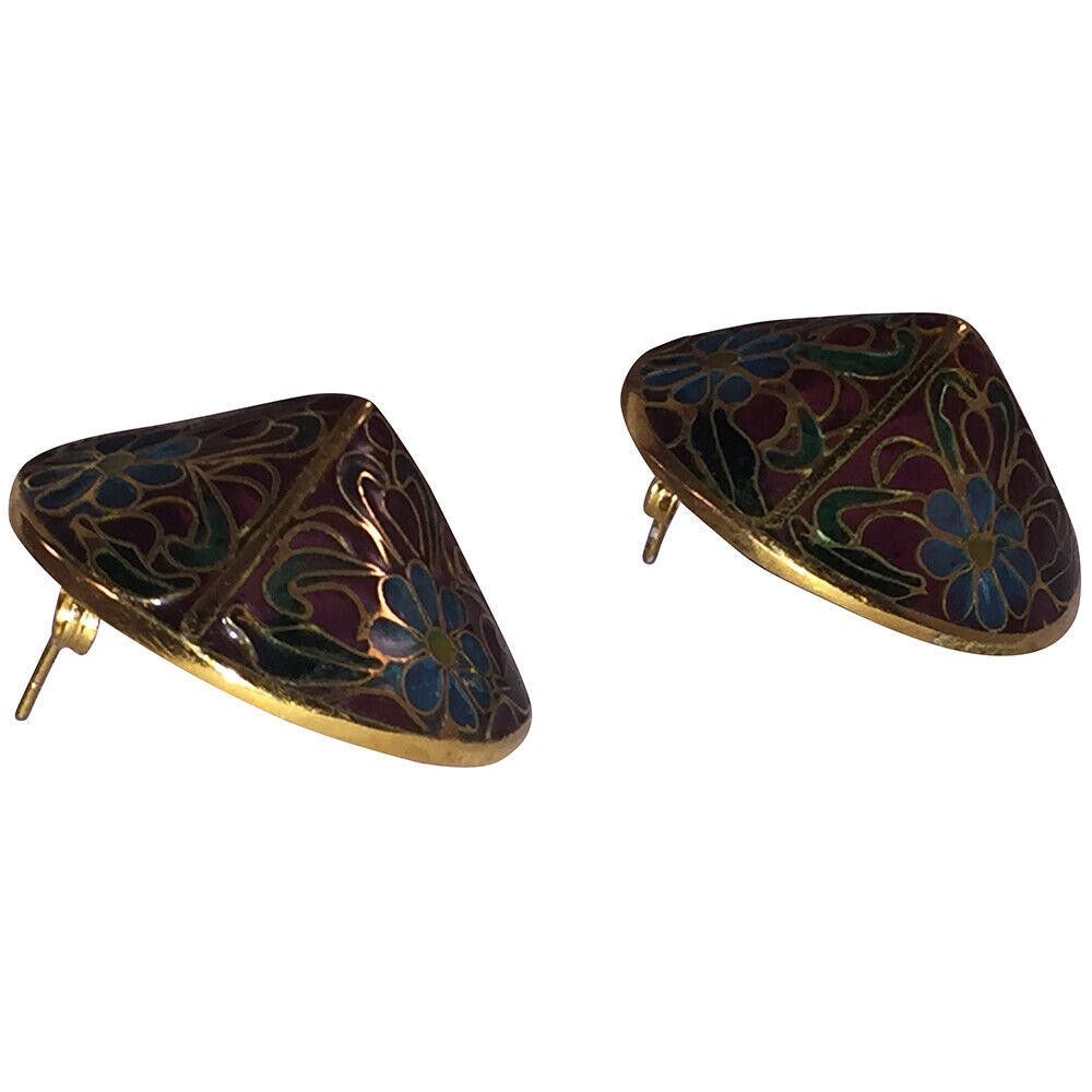 Designer Chinese Cloisonne Pyramid Statement Earrings Size ONE SIZE - 4 Thumbnail
