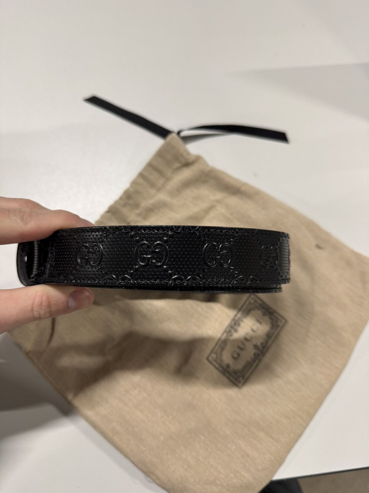 Gucci Gucci GG Embossed Leather Belt Size 46 - 5 Thumbnail