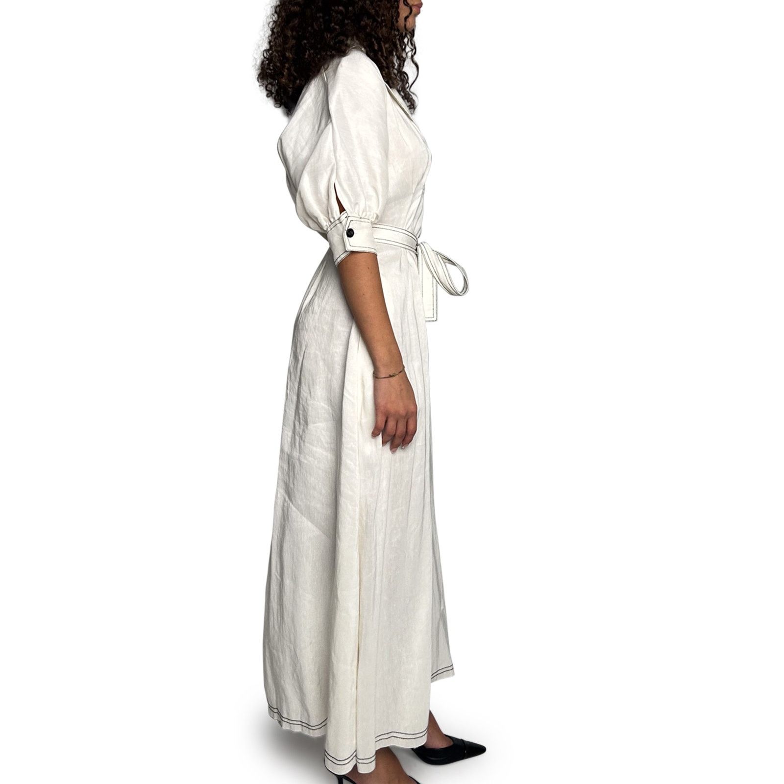 Aje Cream dress w/ black stitching and belt Size XS / US 0-2 / IT 36-38 - 2 Thumbnail