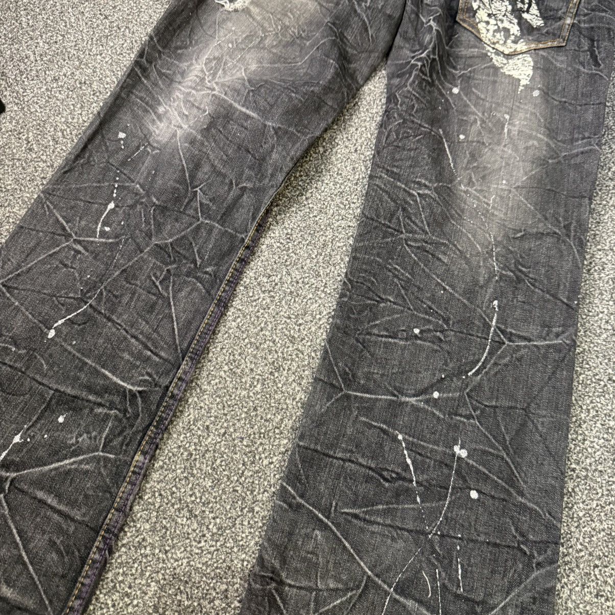 Le Grande Bleu (L.G.B.) 🔥🇯🇵 Y2K Archive Flared Glitter Paint Splatter Nylous Denim Size US 32 / EU 48 - 11 Thumbnail