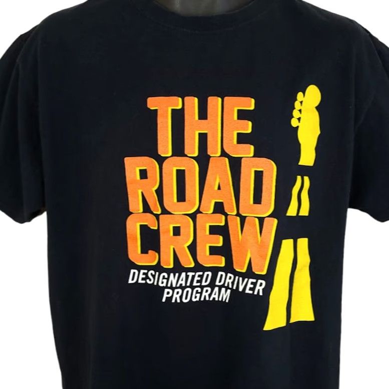 Fruit Of The Loom VINTAGE The Road Crew T Shirt Mens Size Large Black Y2K Designated Driver Roadie Shirt Mens Large Black Rock Music Size US L / EU 52-54 / 3 - 2 Thumbnail