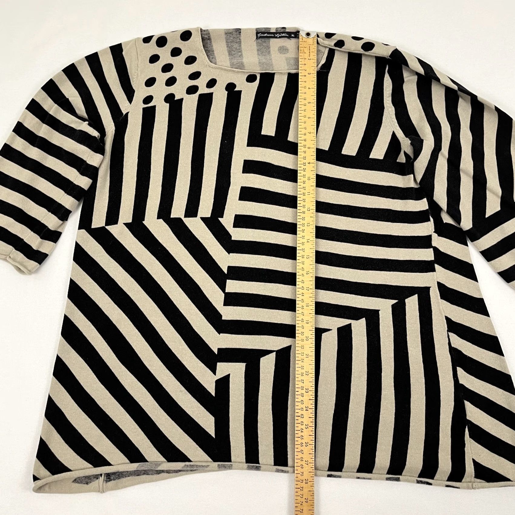 Vintage Gudrun Sjoden Sweater Womens XL Brown Black Stripe Abstract Artsy Organic Cotton Size XL / US 12-14 / IT 48-50 - 3 Thumbnail