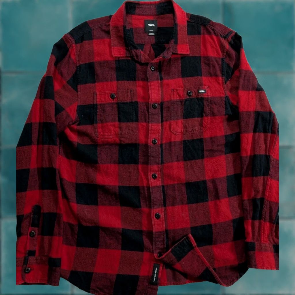 Vans VANS Off The Wall Flannel Shirt Mens Large Slim Fit Red Plaid Sleeve Button Up Size US L / EU 52-54 / 3 - 1 Thumbnail