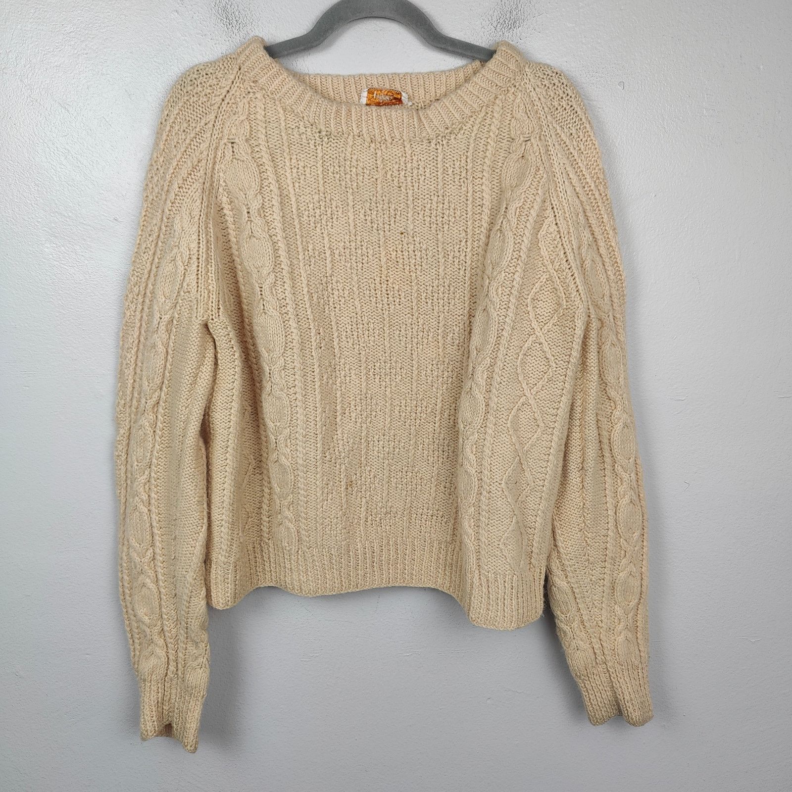Other Vintage Handknit Fisherman Sweater Womens Large Beige Knit Size L / US 10 / IT 46 - 1 Thumbnail
