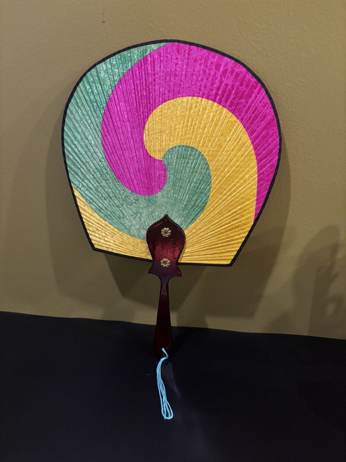 Other Decorative Hand Fan Pink Yellow Green Swirl Size ONE SIZE - 1 Thumbnail