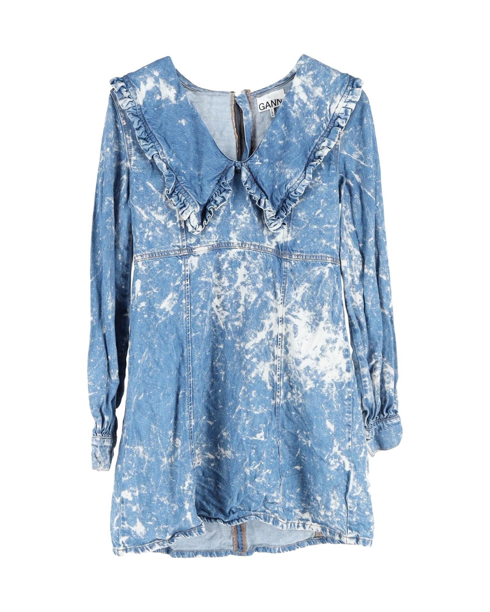 image of Bleached Blue Denim Cotton Mini Dress By Ganni, Women's (Size XS)