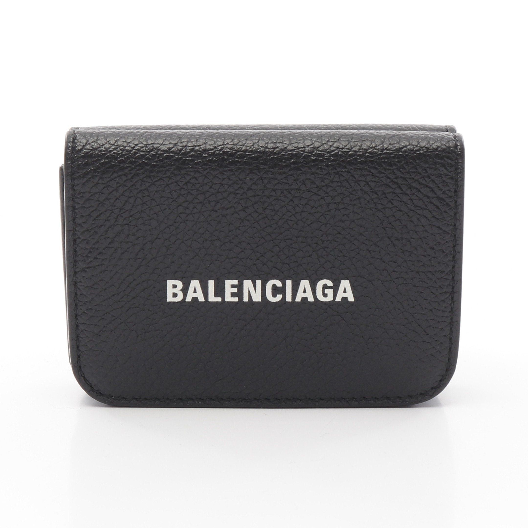Balenciaga Cash Mini Wallet Trifold Compact Leather Black