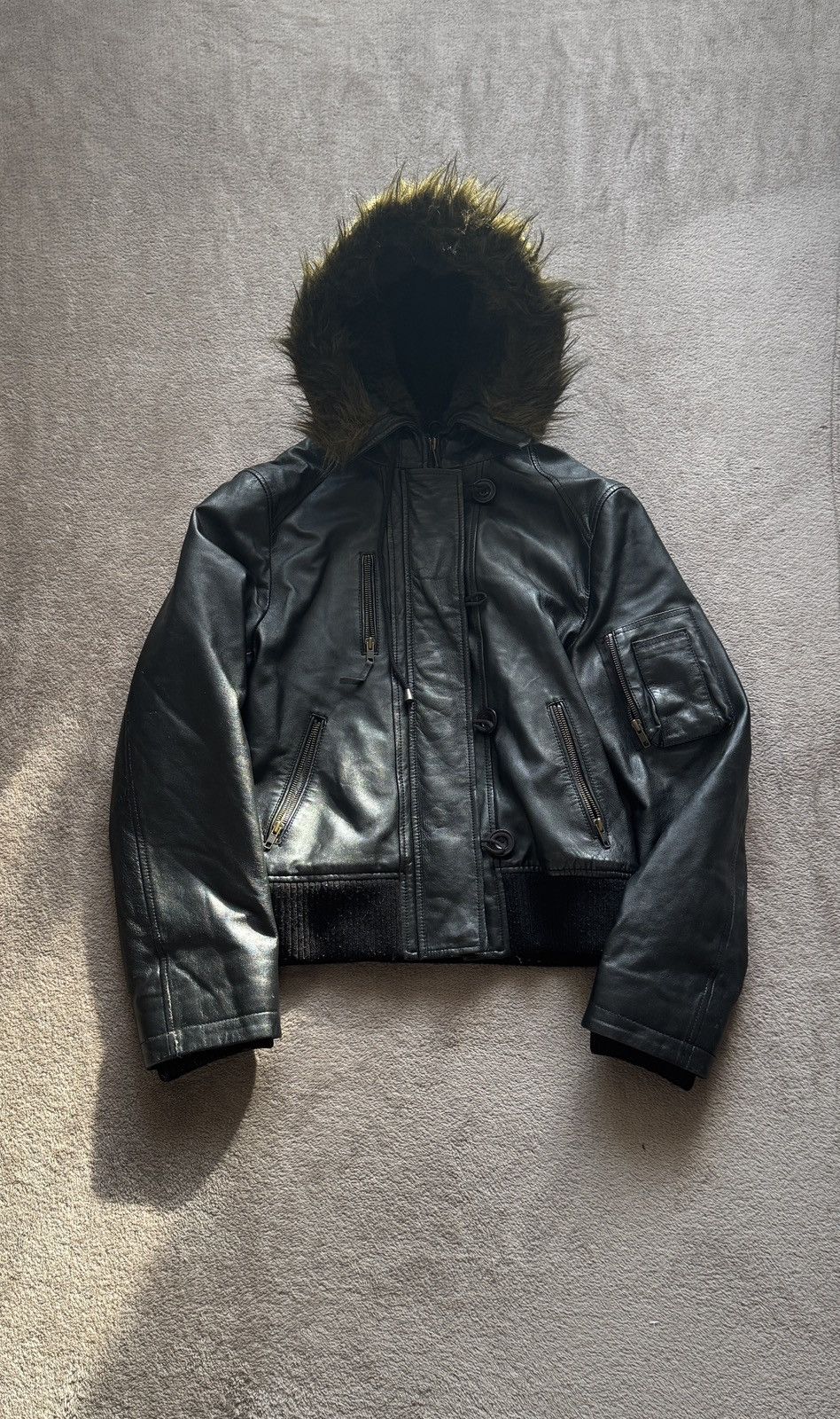 Japanese Brand Y2K Faux Fur Leather Bomber Jacket Ifsixwasnine LGB Goa vibe Size US S / EU 44-46 / 1 - 2 Thumbnail