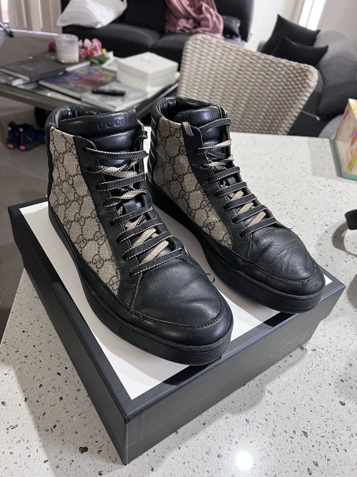 Gucci GG Supreme High Top ‘Black Tan Brown’ Sneakers Boots 386740 Size US 7.5 / EU 40-41 - 2 Thumbnail