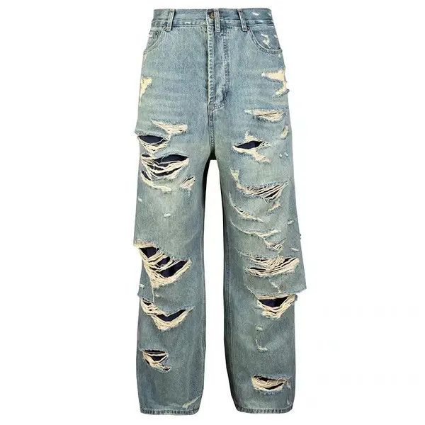 VIBE Retro washed distressed double layer large hole tassel jeans Size US 32 / EU 48 - 5 Thumbnail