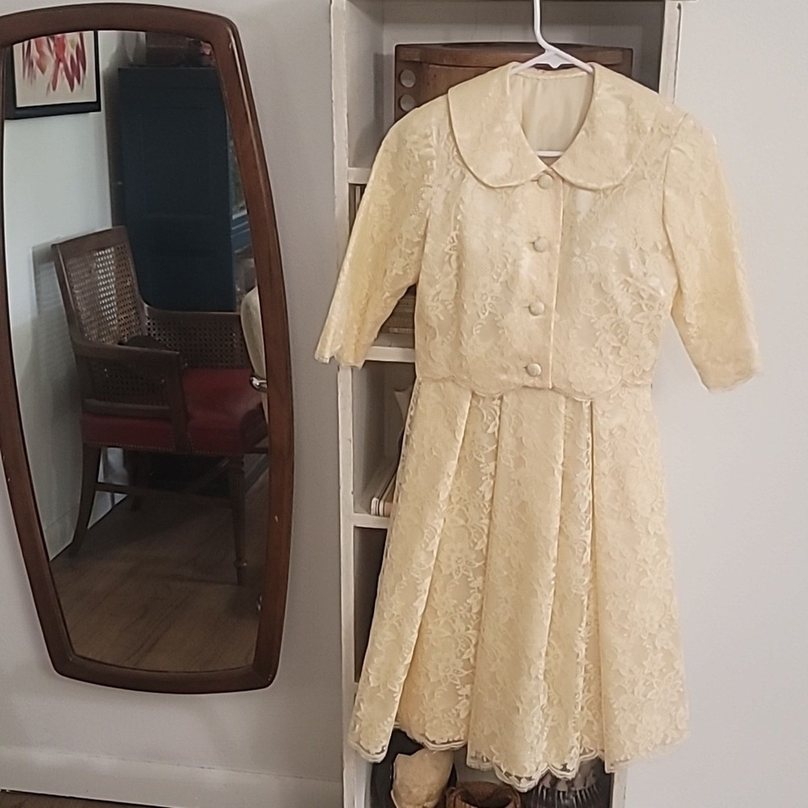 & Other Stories Vtg 1950s Cream Lace over Satin Strapless Dress & Jacket Size ONE SIZE - 2 Thumbnail