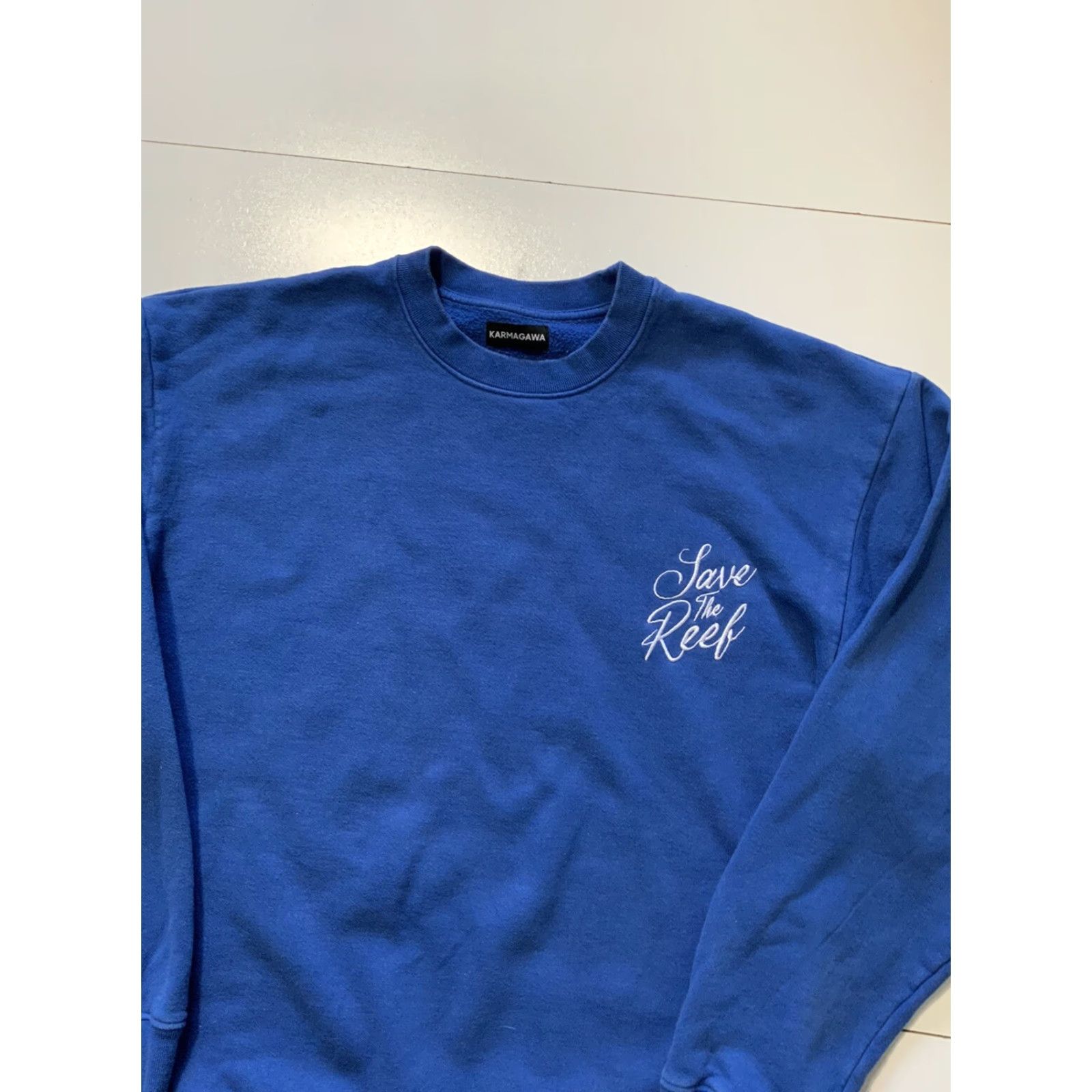 REEF VINTAGE Karmagawa Embroidered Save The Reef Blue Fleece Pullover Crewneck Sweatshirt XL Mens Size US XL / EU 56 / 4 - 3 Thumbnail