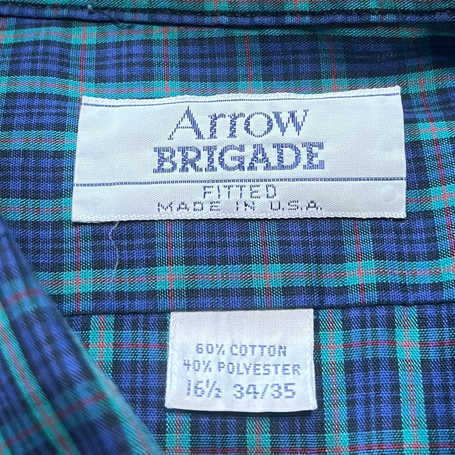 Other Vintage Arrow Brigade Navy + Green Plaid Long Sleeve Button Size US L / EU 52-54 / 3 - 3 Thumbnail