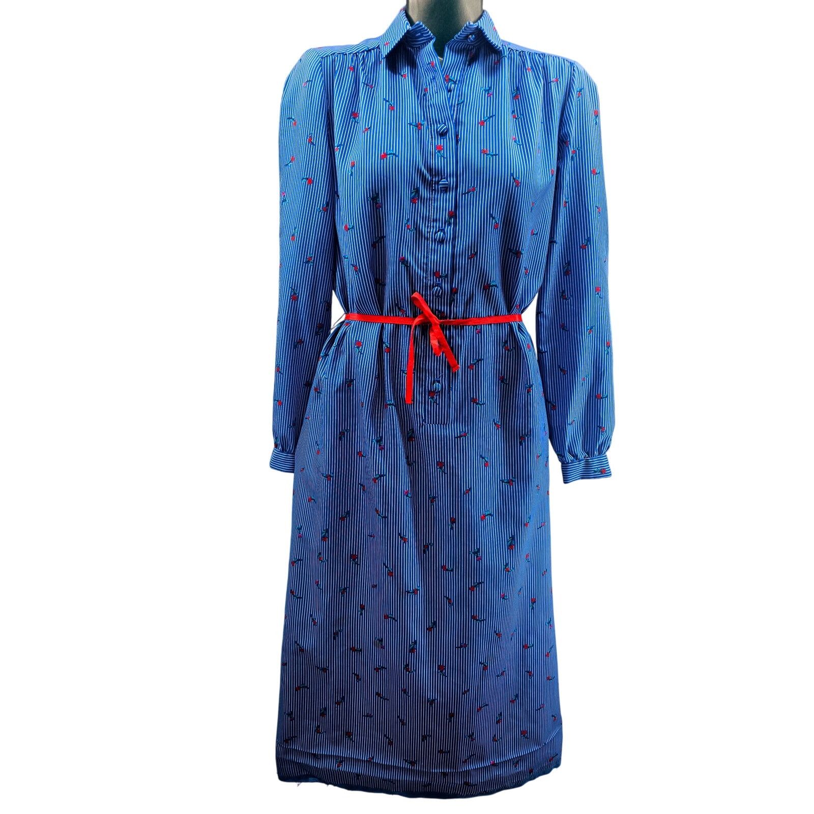 Vintage vtg 70's Jamison Boutique Blue Pinstriped Red floral Dress M Size M / US 6-8 / IT 42-44 - 1 Thumbnail