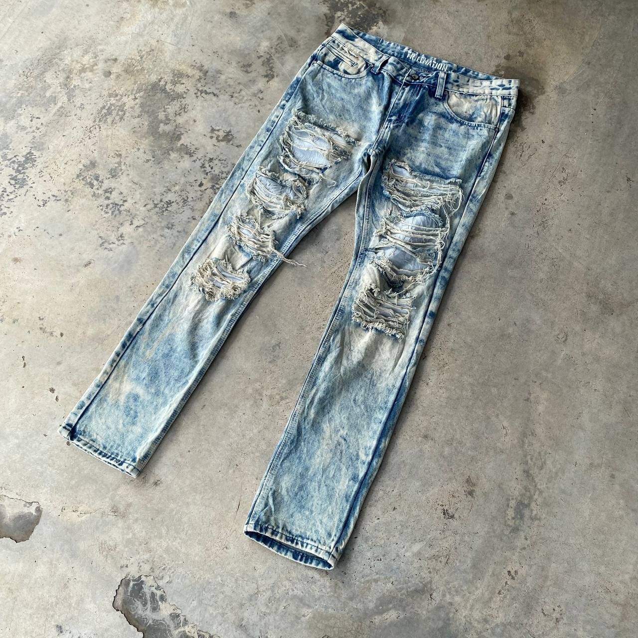 Japanese Brand Trillenation Heavy Distressed Jeans Shredded Punk Aesthetic Size US 32 / EU 48 - 2 Thumbnail