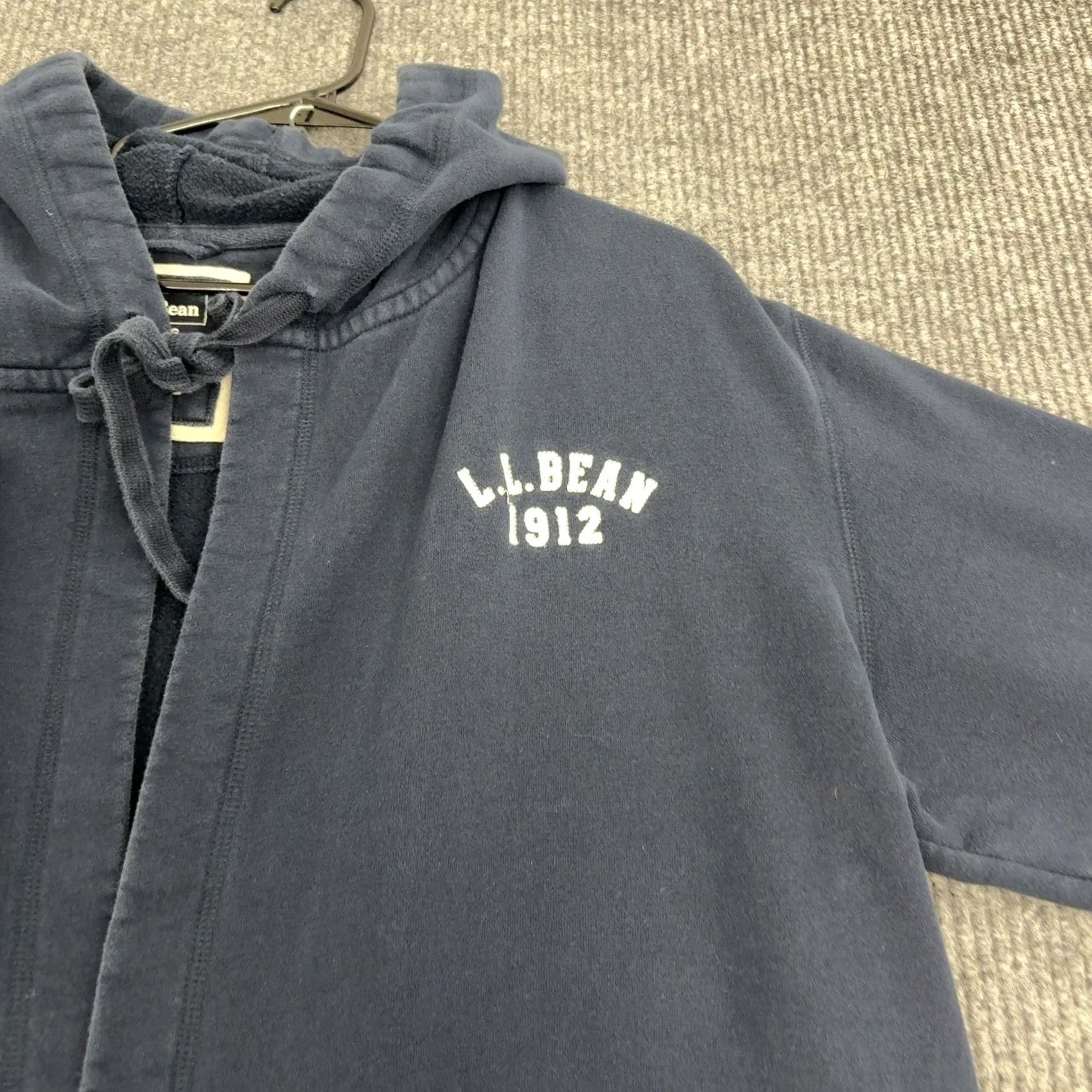 Vintage L.L. Bean Robe Womens M Navy Blue Cotton Blend Fleece Hooded Open Front Loungewear Size ONE SIZE - 3 Thumbnail