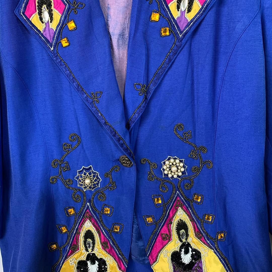 Ethik × Rowing Blazers × Vintage Unisex Blazer Ethnic Blue Size M / US 6-8 / IT 42-44 - 3 Thumbnail