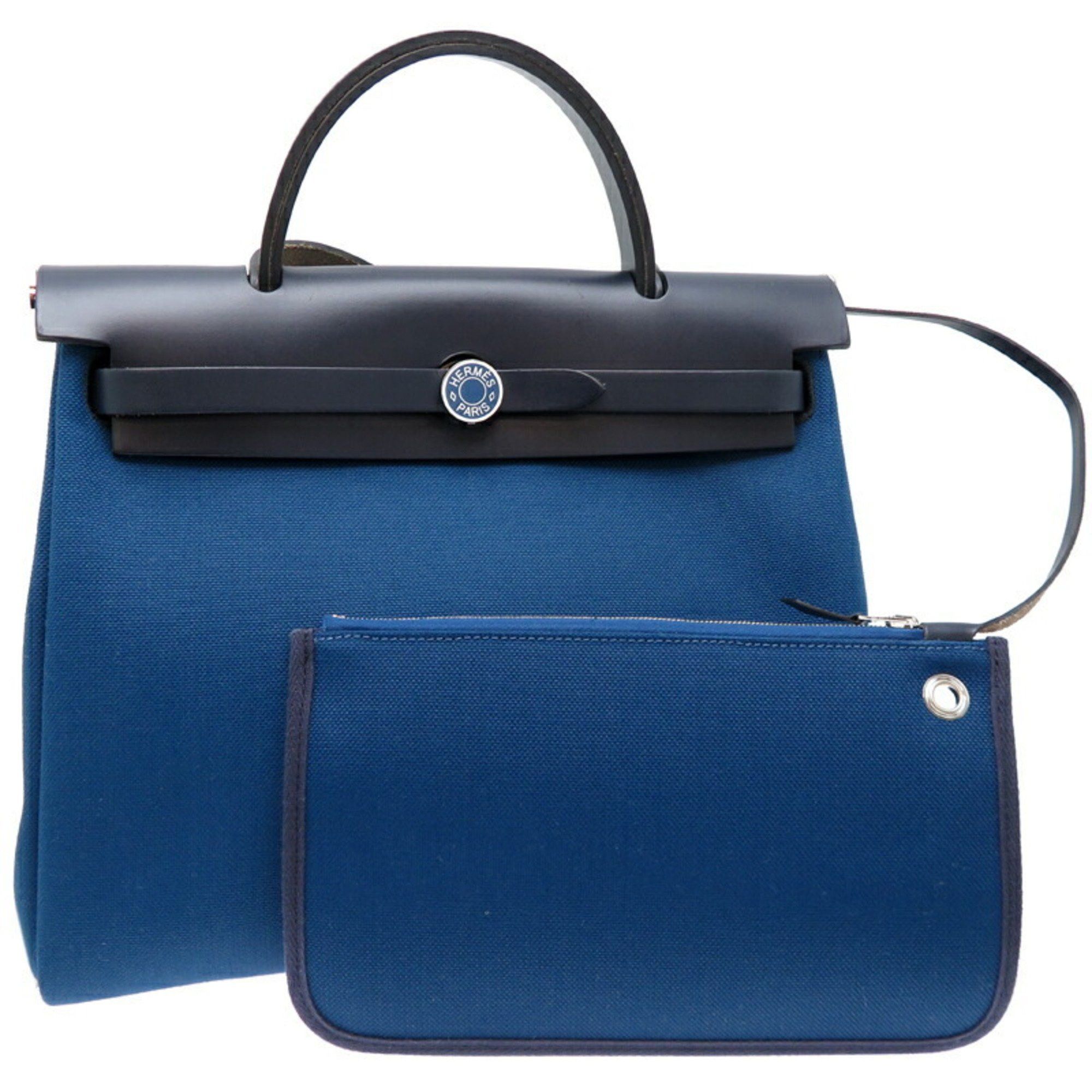 Hermes Y Stamp Airbag Zip Pm Women's Shoulder Bag Toile Military Blue