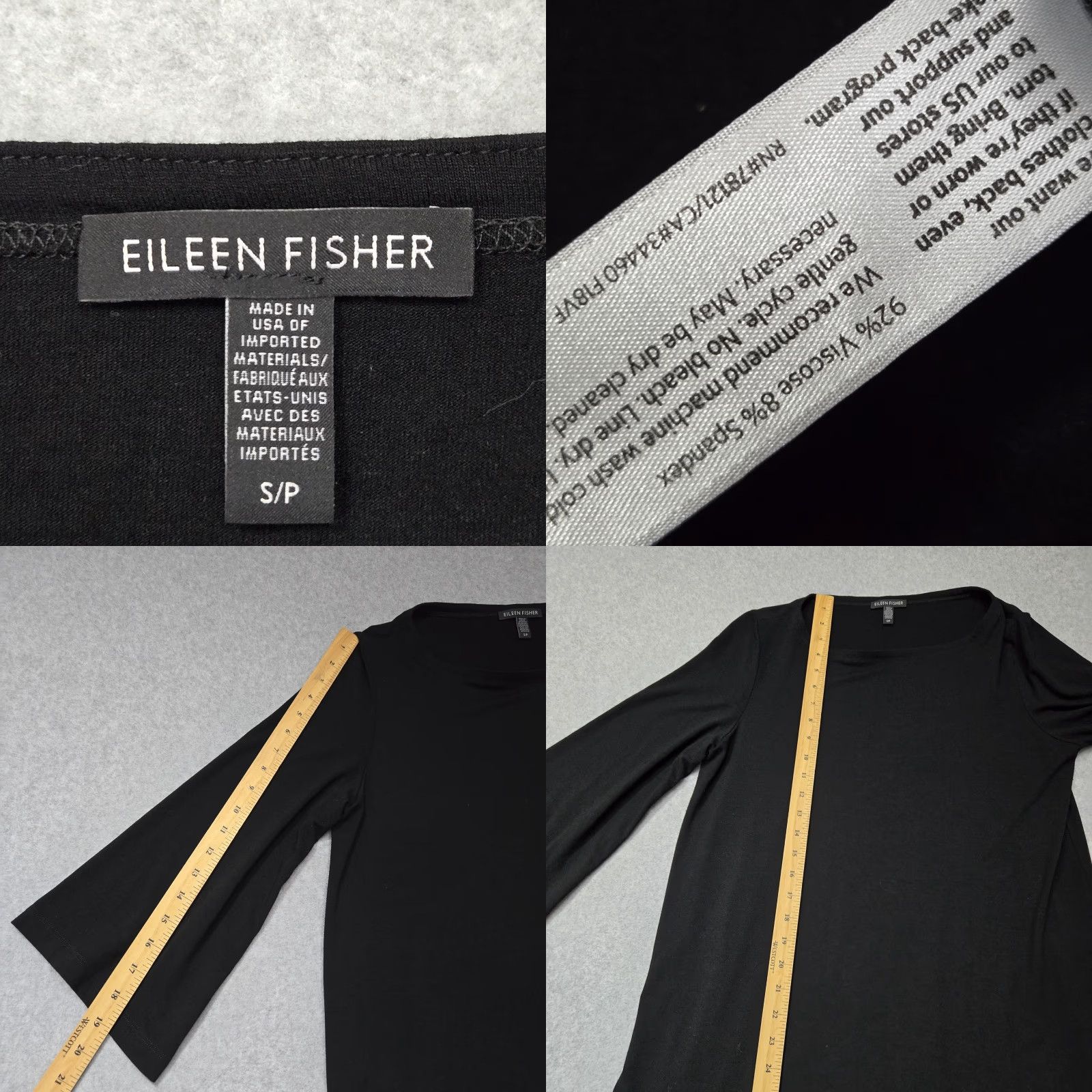 Eileen Fisher Eileen Fisher Tunic Top Womens Small Black Long Sleeve Boat Neck Stretch Pullover Regular XS? Size S / US 4 / IT 40 - 8 Thumbnail
