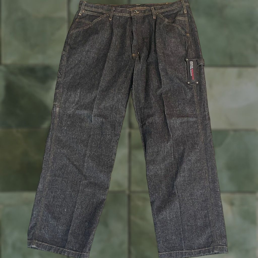 Polo Ralph Lauren VINTAGE Polo Ralph Lauren Jeans Co Classic Carpenter Pants Black 40x31.5 Mens Regular Denim Cotton Zip Snap Logo Pockets Straight Hip Hop Retro Size US L / EU 52-54 / 3 - 1 Thumbnail