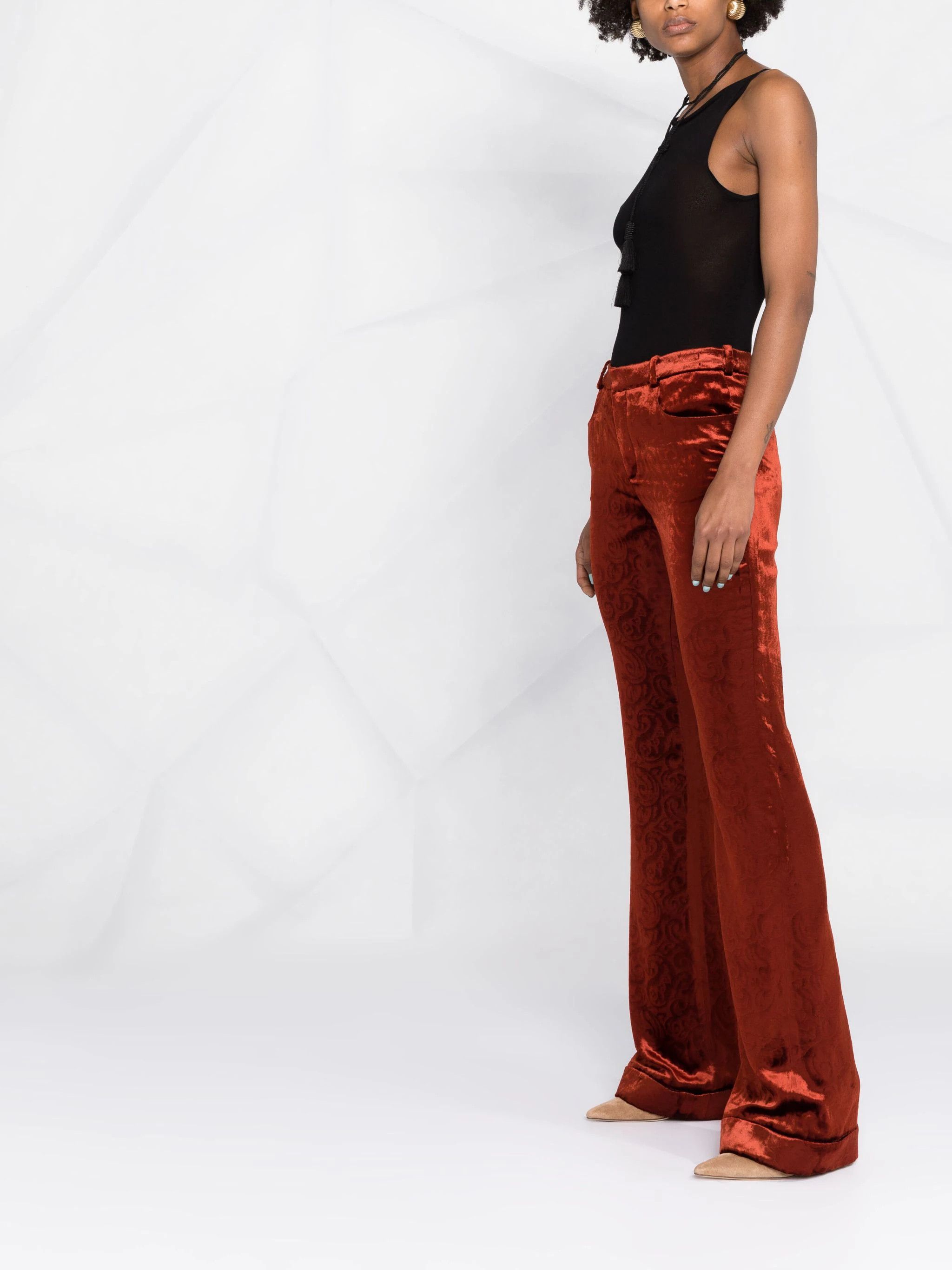 Saint Laurent Paris o1s1wg111024 Flared Pants in Velvet in Brown/Orange Size 28" / US 6 / IT 42 - 4 Thumbnail