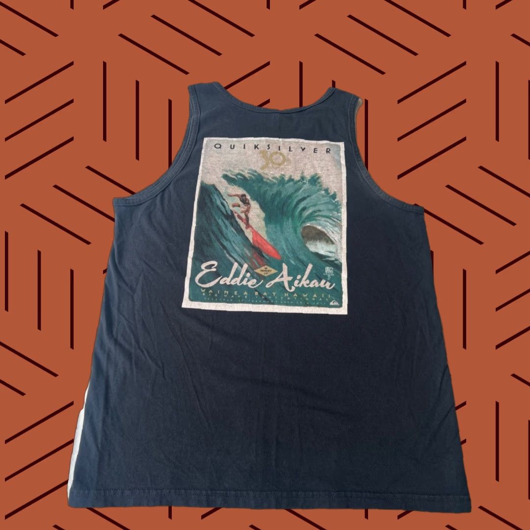 Quiksilver VINTAGE Eddie Aikau Shirt L Black Graphic Print 90s Surfing Quiksilver USA Beach Hawaiian Men Mens Regular Sleeveless Crew Neck Vintage Tee Size US L / EU 52-54 / 3 - 1 Thumbnail