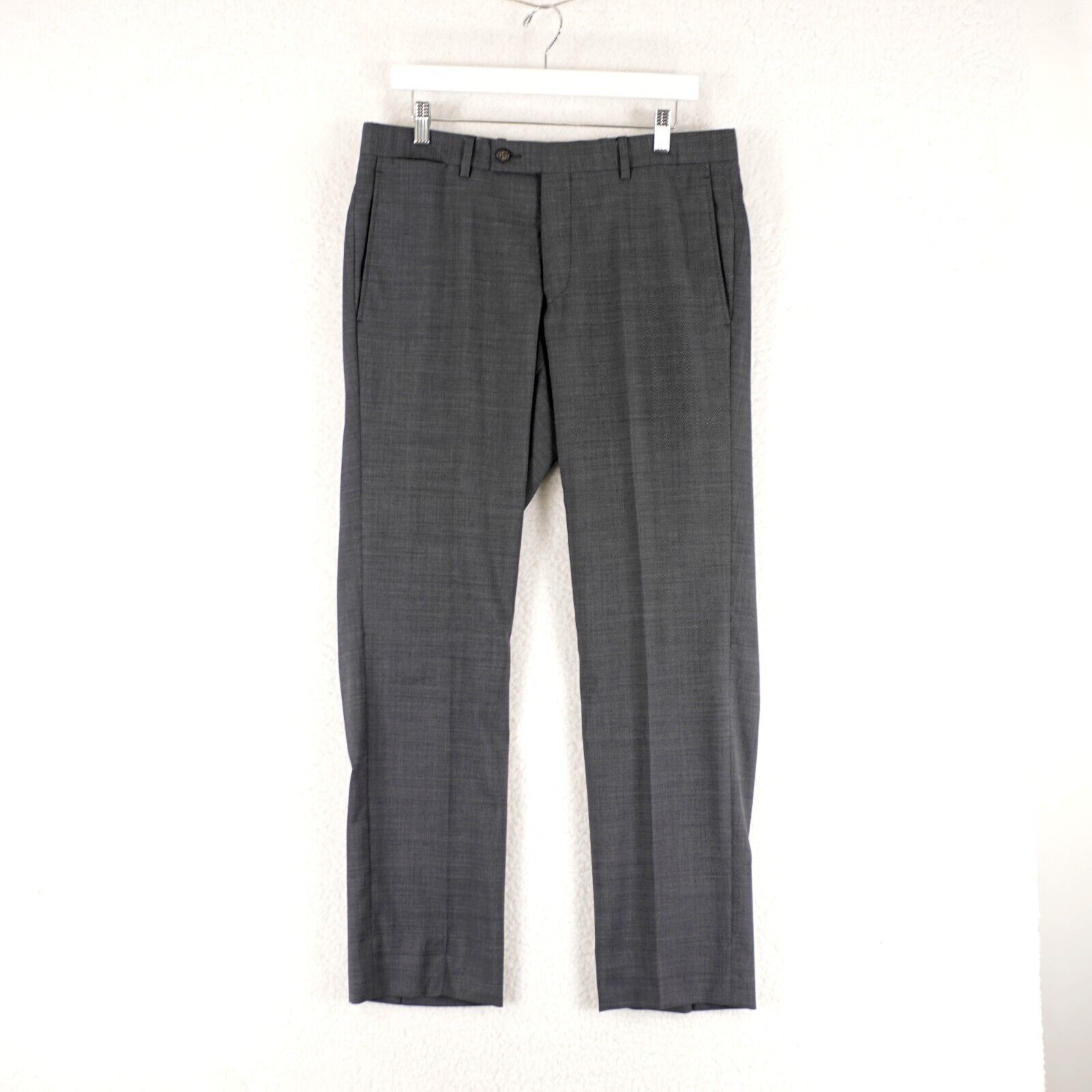 Ted Baker DAMAGED Ted Baker Gray Birdseye Wool Flat Front Dress Pants Size 34R - 1 Thumbnail