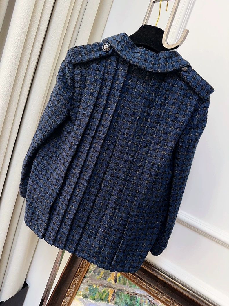 Chanel Chanel Dark blue woven pleated lapel coat Size XXS / US 00 / IT 34 - 8 Thumbnail