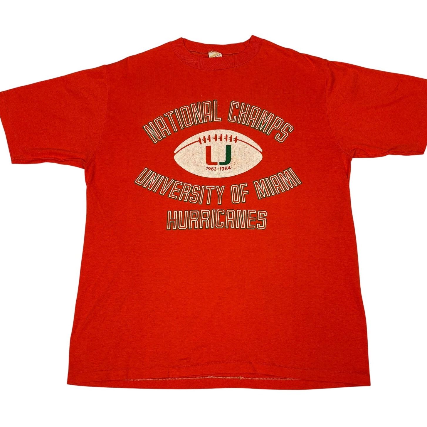 Vintage Vintage 80s University of Miami UM Hurricanes Tee Shirt XL Size US XL / EU 56 / 4 - 1 Thumbnail