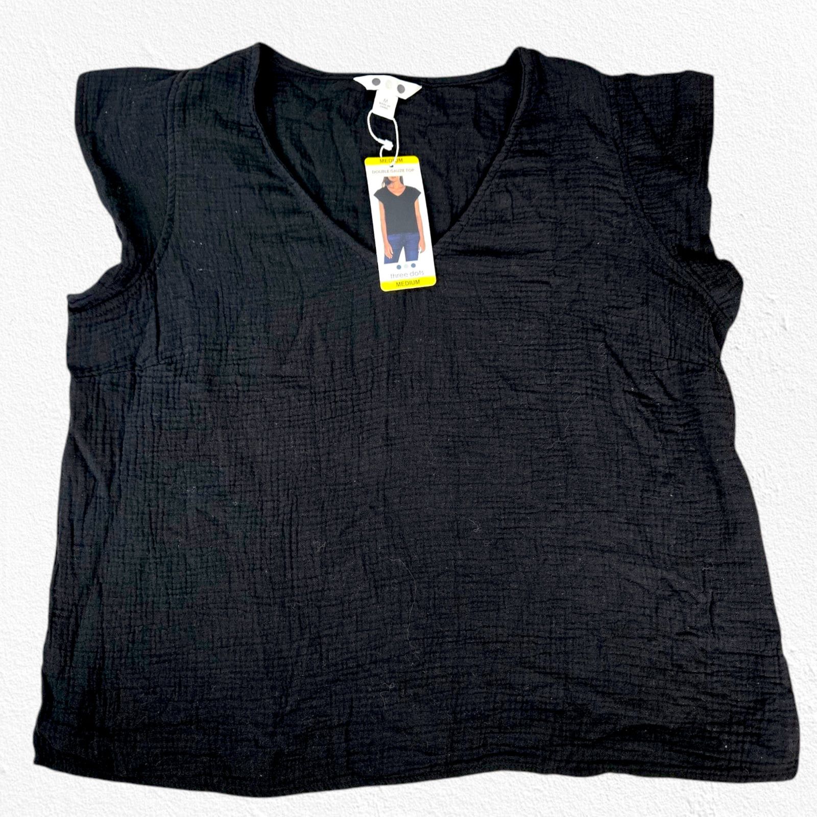Other Three Dots Black Double Gauze Top Size Medium NWT $138 Size M / US 6-8 / IT 42-44 - 2 Thumbnail