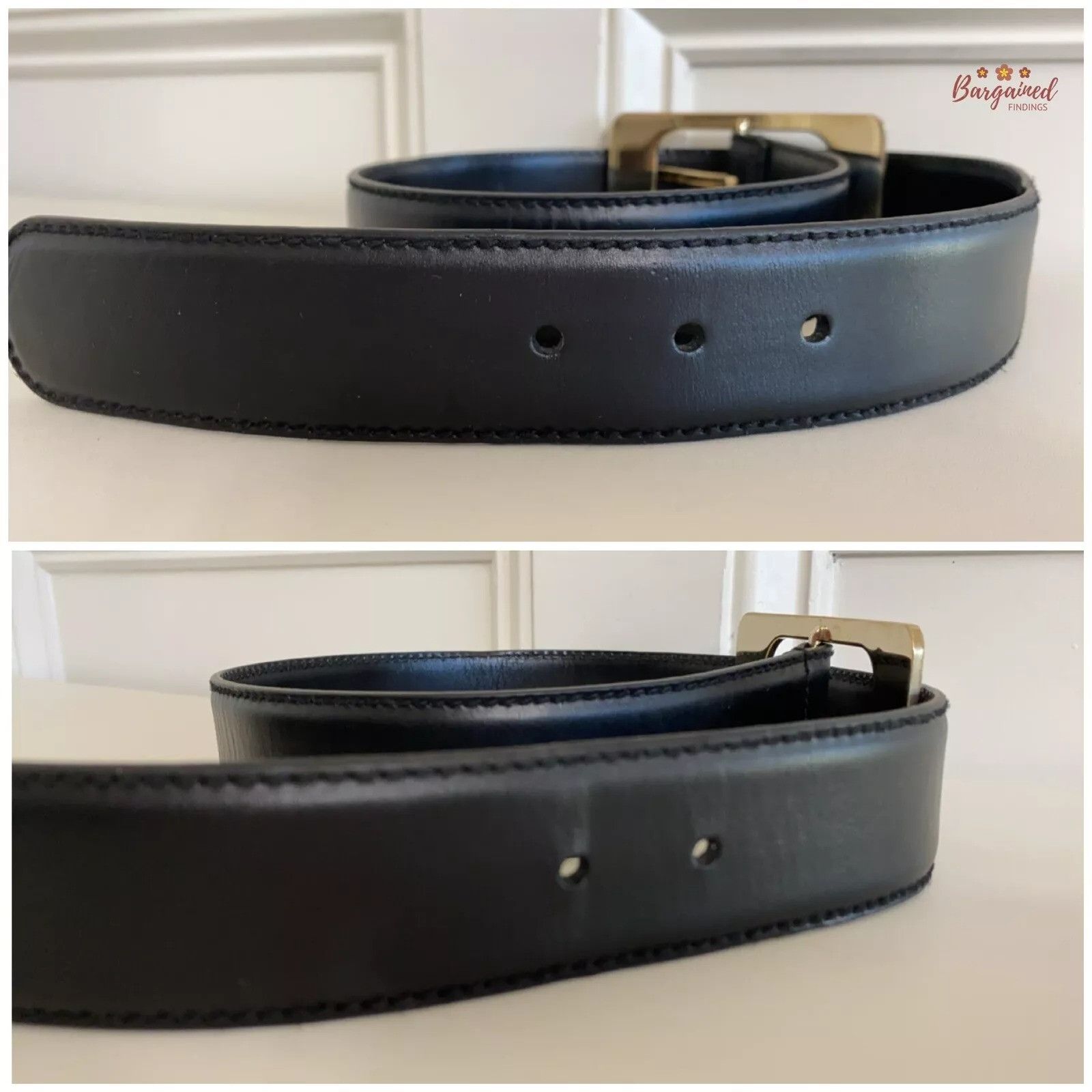 Gucci Gucci Black Calfskin Leather Gold Large Square Buckle Belt Size 30 - 5 Thumbnail