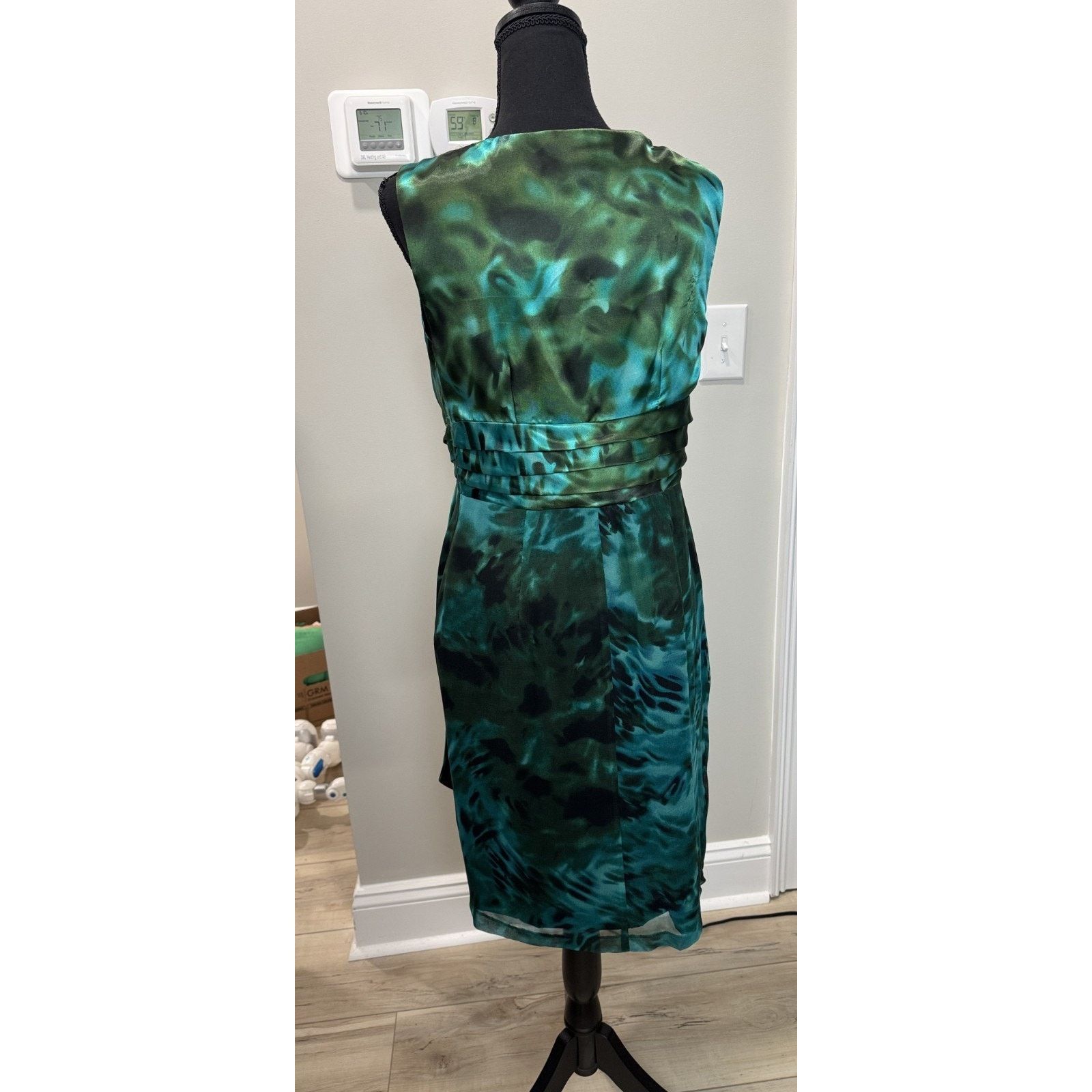 Other 100% Silk Teal Sleeveless Abstract Print Dress Faux-Wrap 8 Size M / US 6-8 / IT 42-44 - 2 Thumbnail
