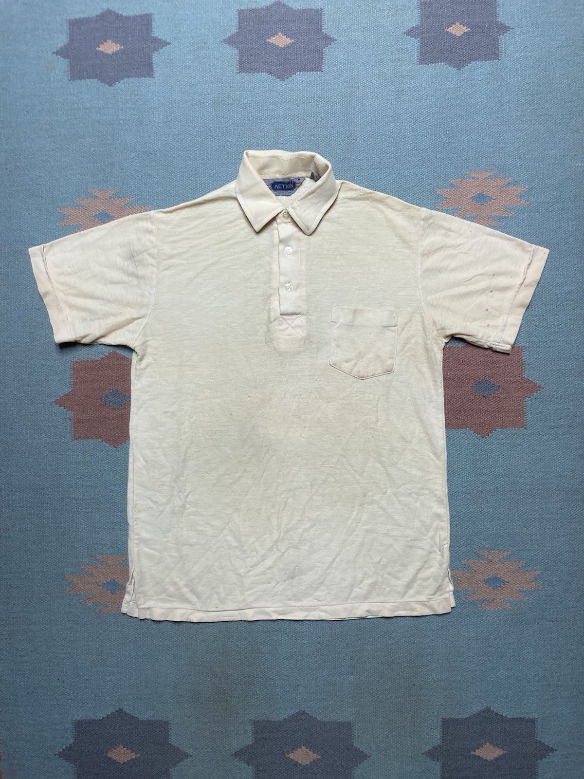 Vintage Vintage 80s polo shirt pale yellow grunge soft medium Size US M / EU 48-50 / 2 - 1 Thumbnail