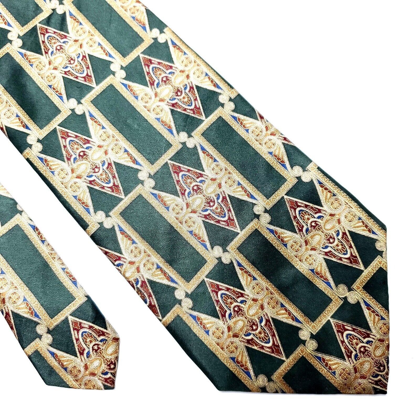 Croft & Barrow Croft & Barrow Silk Tie Print Green Geometric Short Wide Size ONE SIZE - 1 Thumbnail