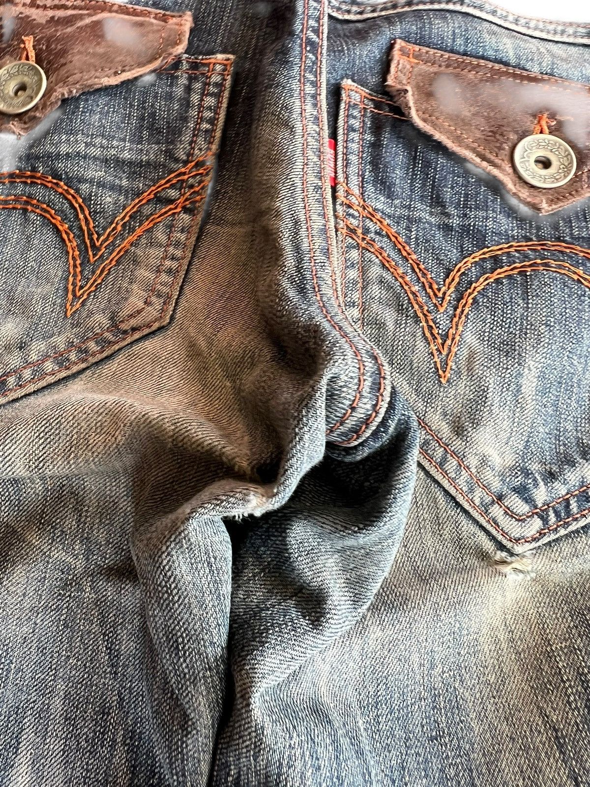 Edwin Vintage Flare Edwin 503 Blue Trip Clawmark Distress Jean Size US 33 - 15 Thumbnail