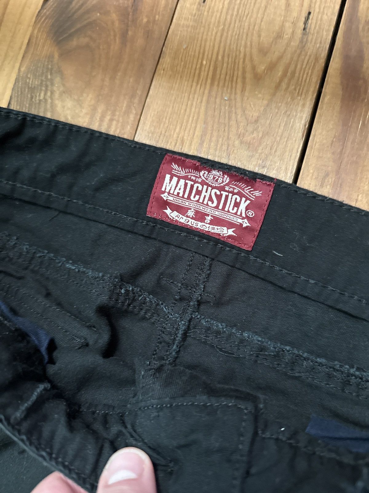 Japanese Brand Matchstick Black Slant Cargo Pants Size US 31 - 3 Thumbnail
