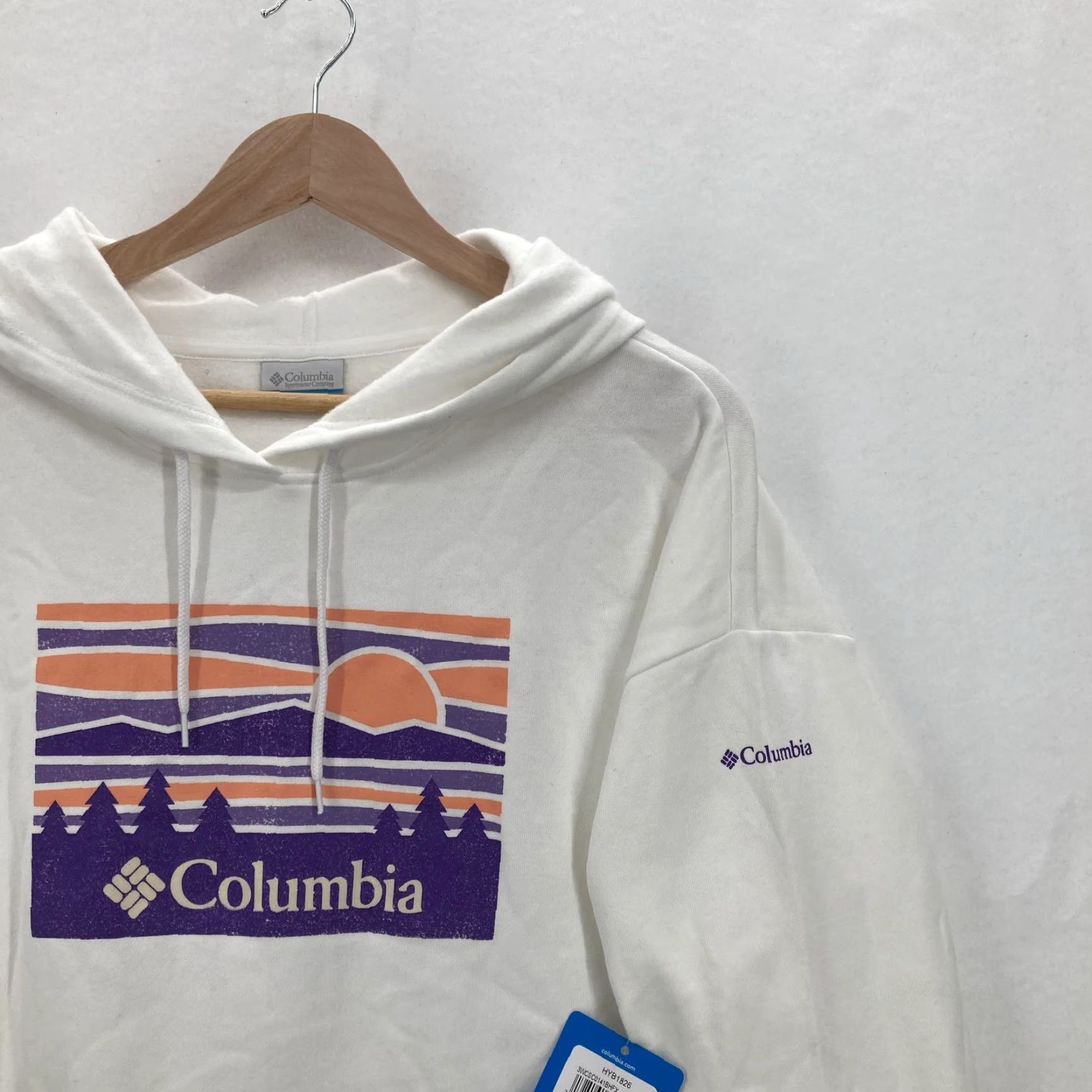 KangaROOS Columbia Hoodie Womens XL White Sunset Graphic Pullover Kangaroo Pocket Fleece Size XL / US 12-14 / IT 48-50 - 2 Thumbnail