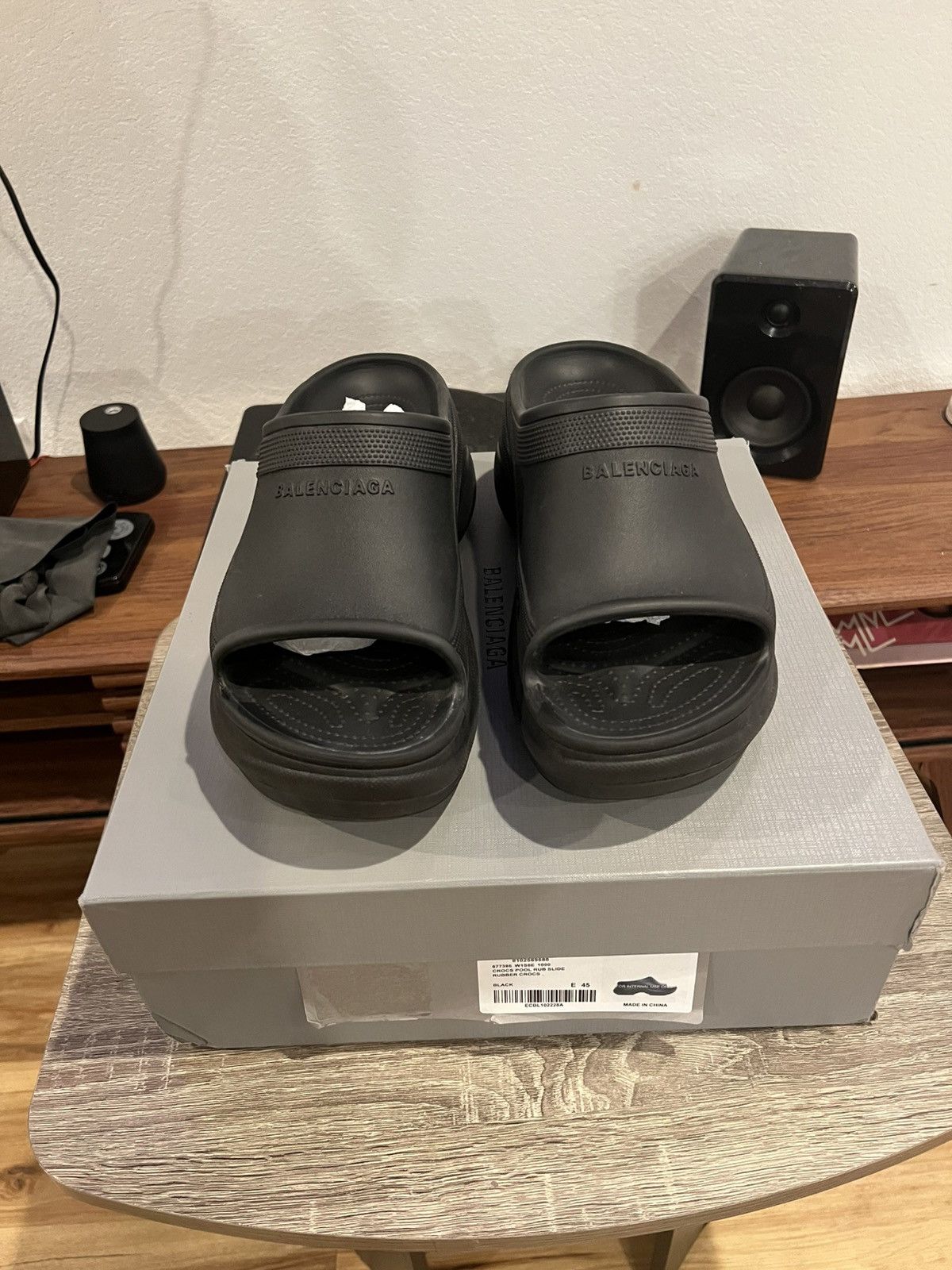 Balenciaga × Crocs Balenciaga Crocs Pool Rubber Slides Sandals Black Size US 12 / EU 45 - 3 Thumbnail