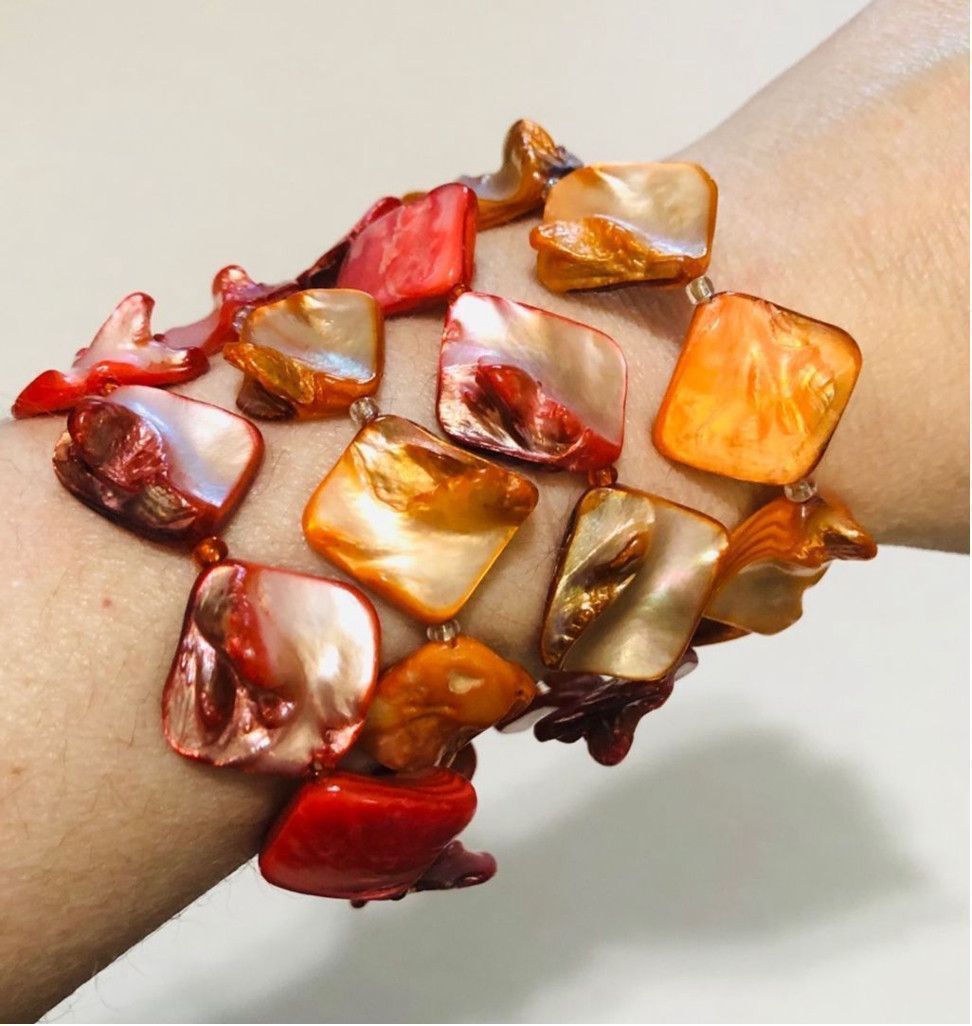Vintage Abalone Natural Stone Handmade Shell Bracelet Orange Pearl Size ONE SIZE - 3 Thumbnail