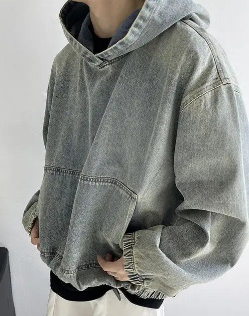 VIBE Outdoor retro fashion oversized washed denim hoodie Size US XL / EU 56 / 4 - 3 Thumbnail