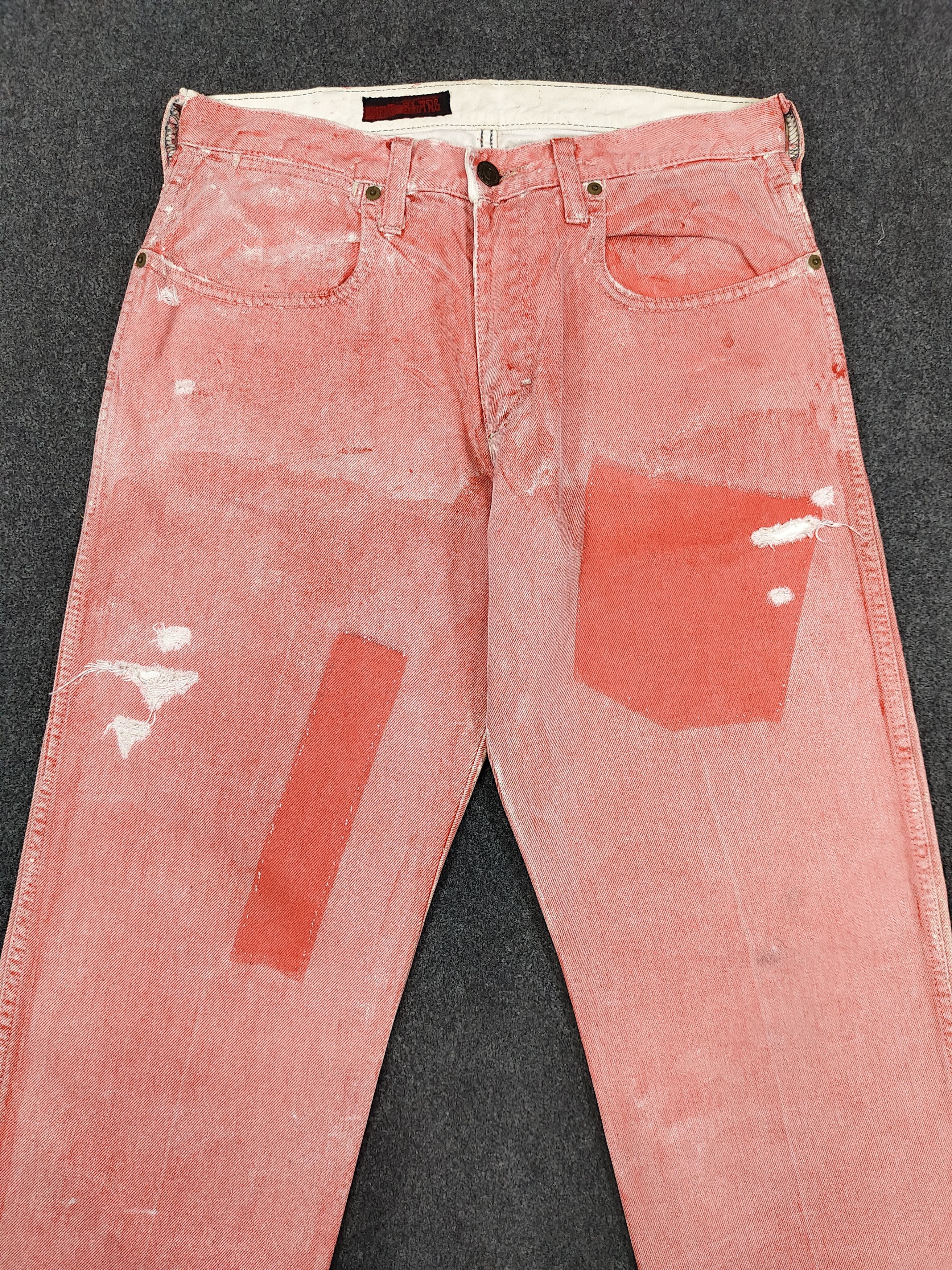Japanese Brand 00s RNA SLANG 🇯🇵 Red Overdyed Pacthwork Distressed Jeans Size US 30 / EU 46 - 2 Thumbnail