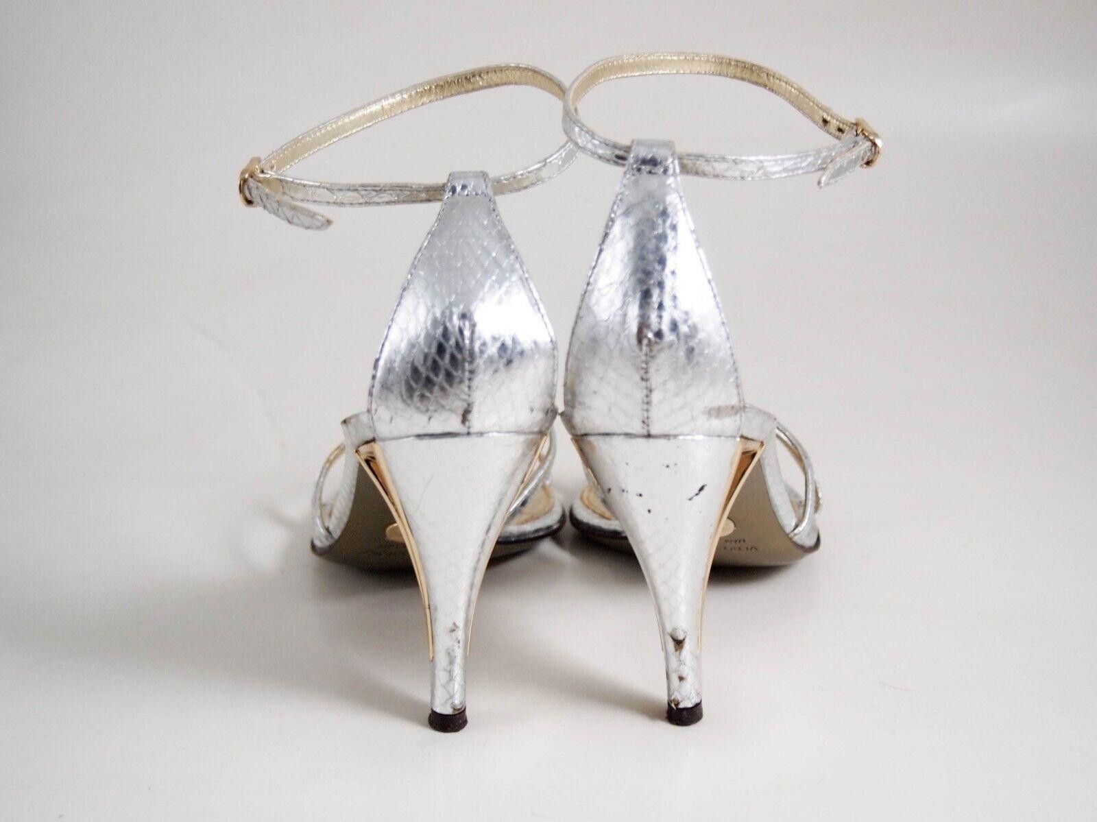 Designer Dolce Gabbana Strappy Sandals Silver Leather US 8 EU 38 $680 Size US 8 / IT 38 - 6 Thumbnail