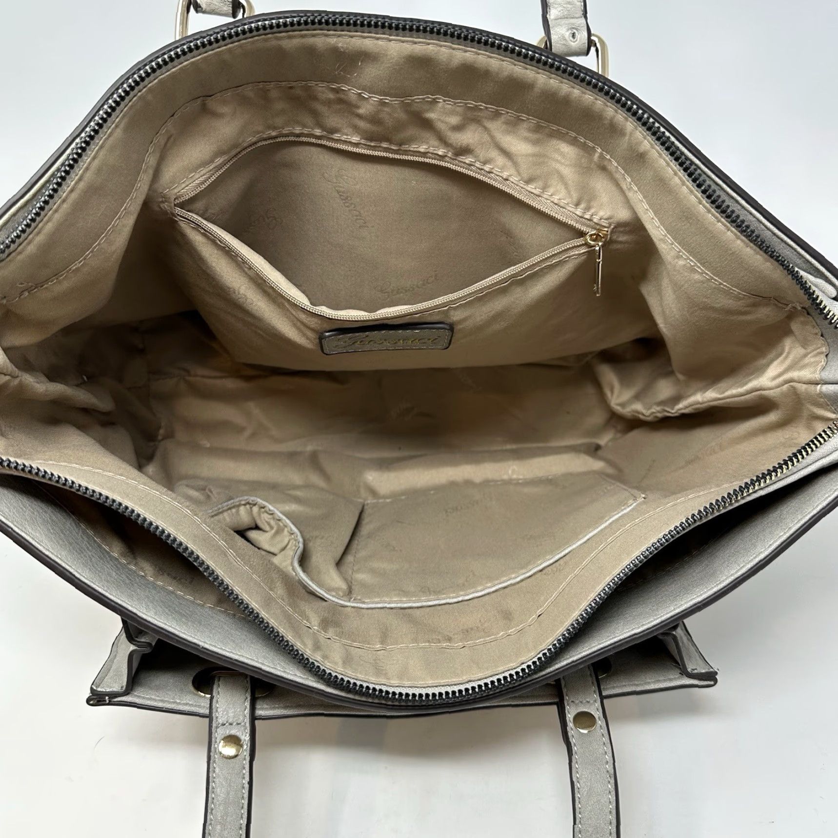 Vintage Gussaci Shoulder Bag Womens Gray Leather Ostrich Trim Crossbody Strap Classic Large Size ONE SIZE - 4 Thumbnail